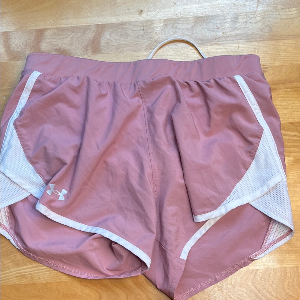 Under Armour Dusty Rose Women's Athletic Shorts with White Trim - Picture 2 of 8